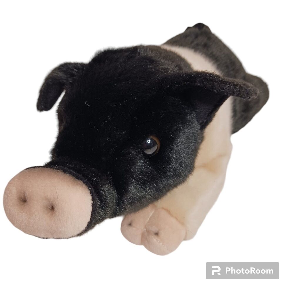 Miyoni Aurora Plush Stuffed Animal Pig Black And White with chest tag in place